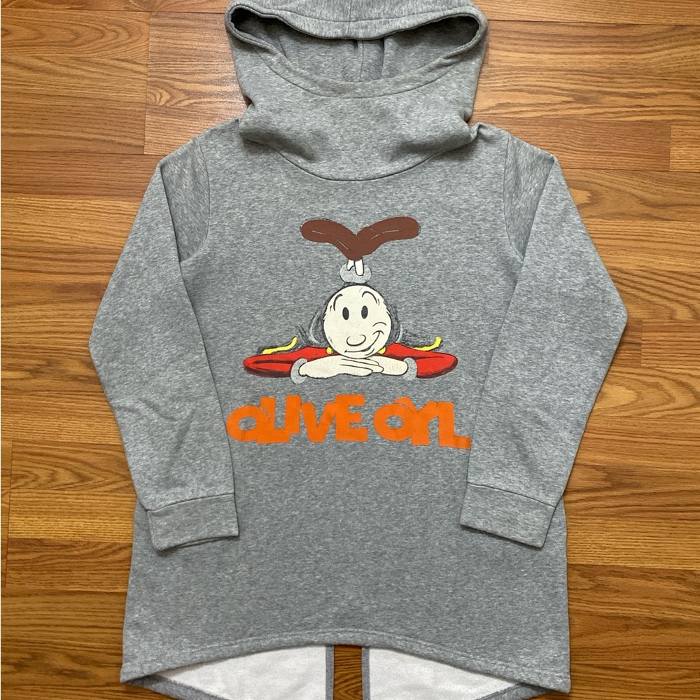 Vintage 80s Popeye Olive Oyl Fishtail Hoodie Gray Sweatshirt Large Retro Cartoon